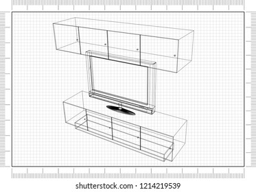 table blueprint with tv inside
