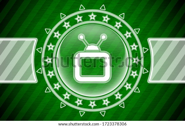 TV icon in circle shape and green striped\
background.\
Illustration.