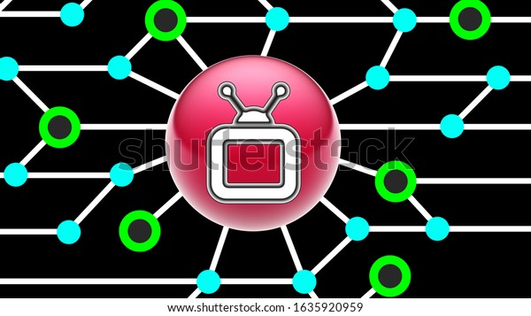 TV icon on circuit\
board. Illustration.