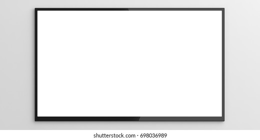 TV Monitor. Blank Wall TV Widescreen On White Background, Copy Space. 3d Illustration