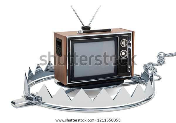 Tv Set Inside Bear Trap Tv Stock Illustration