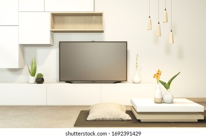 Tv shelf cabinet in room modern tropical style - empty room interior - minimal design. 3d rendering - Shutterstock ID 1692391429