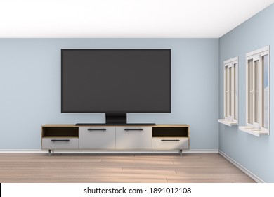 Tv Stand In Living Room. 3D Illustration