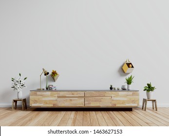 TV Stand,TV Cabinet Mockup In Modern Empty Room,white Wall, 3d Rendering