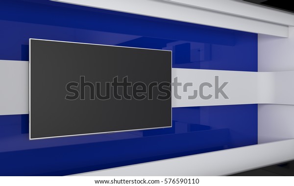 テレビスタジオ 壁のテレビ番組の背景 ニューススタジオ 緑のスクリーンやクロマキービデオ 写真制作に最適な背景 3dレンダリング のイラスト素材