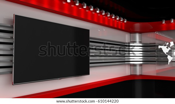 テレビスタジオ 壁のテレビ番組の背景 ニューススタジオ 緑のスクリーンやクロマキービデオ 写真制作に最適な背景 3dレンダリング のイラスト素材