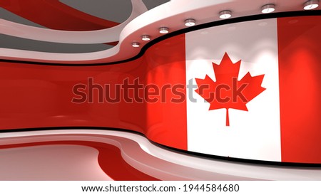 TV studio. Canada flag studio. Canada flag background. News studio. The perfect backdrop for any green screen or chroma key video or photo production. 3d render. 3d