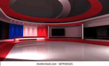 TV Studio. French Flag Background. News Studio.  Loop Animation. Background For Any Green Screen Or Chroma Key Video Production. 3d Render. 3d 