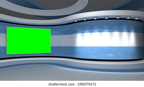 Tv Studio Light Blue Background Green Stock Illustration 1982976572 