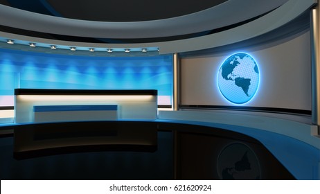 Tv Studio News Studio Blue Studio Stock Illustration 621620924