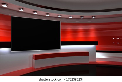 Tv Studio. News Studio. The Perfect Backdrop For Any Green Screen Or Chroma Key Video Production. 3D Render
