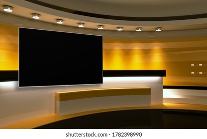 Tv Studio. News Studio. The Perfect Backdrop For Any Green Screen Or Chroma Key Video Or Photo Production. 3D Render
