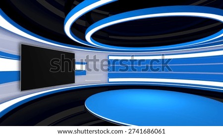 Tv Studio. News studio.3D rendering. Backdrop for any green screen or chroma key video or photo production.
