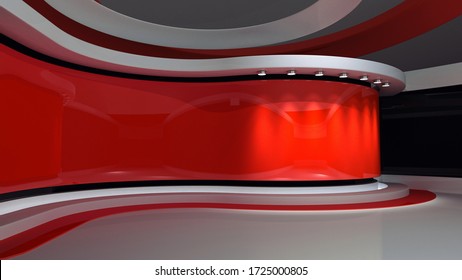 Tv Studio. Red Studio. Red Backdrop. News Studio. News Room. The Perfect Backdrop For Any Green Screen Or Chroma Key Video Or Photo Production. Breaking News. 3d Rendering. 