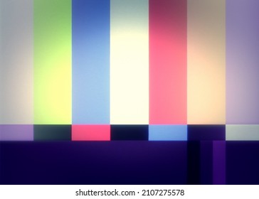 A TV Test Pattern (appearing On Air In Case Of Technical Difficulties), Creamy Pastel Tones And A Heavy Vignette.
