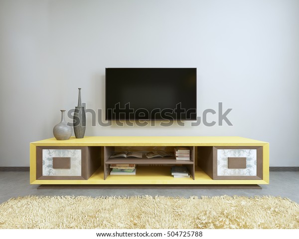 Tv Unit Living Room Yellow Tv Stock Illustration 504725788