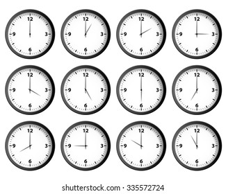 Twelve Clocks Set Each Hour Stock Illustration 335572724 | Shutterstock