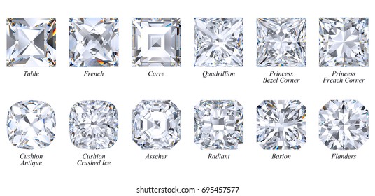 Twelve Varieties Square Shape Diamonds Princess Stock Illustration ...