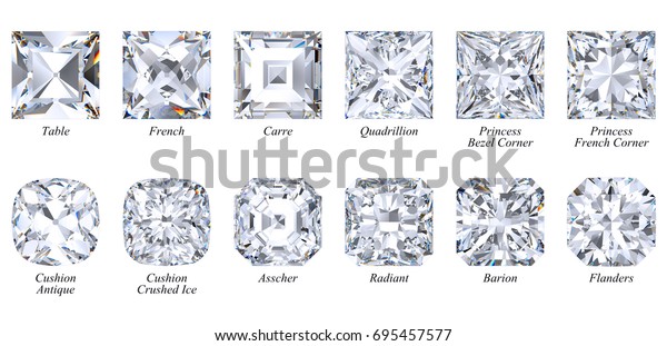 Twelve Varieties Square Shape Diamonds Princess Stockillustration