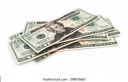 Twenty dollar banknotes close-up (isolated and clipping path)