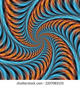 Twin Spirals To Vanishing Point In Turquoise Blue And Orange