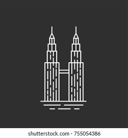 Twin Towers Outline Style Black White: ilustración de stock 755054386