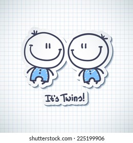 it's twins, hand drawn babies with text