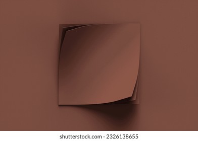 A twisted square stack of brown paper on a brown background. 3d rendering illustration.