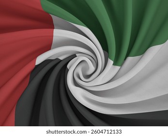 Twisted textile UAE flag background. 3d illustration.