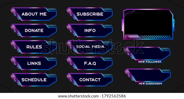 Twitch Set Modern Bluepink Gaming Panels Stock Illustration