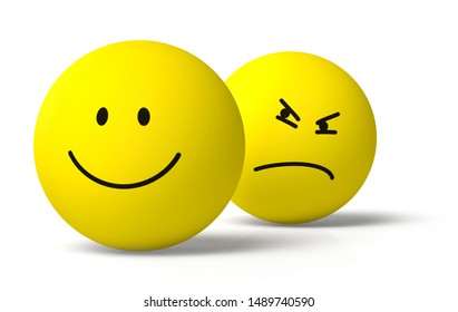 Two 3D emoji characters,  one envying happy friend, white background, drop shadows