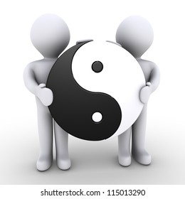 Two 3d People Are Holding A Yin And Yang Symbol