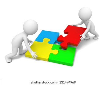 Two 3d People Solving Puzzle Together Stock Illustration 131474969 ...