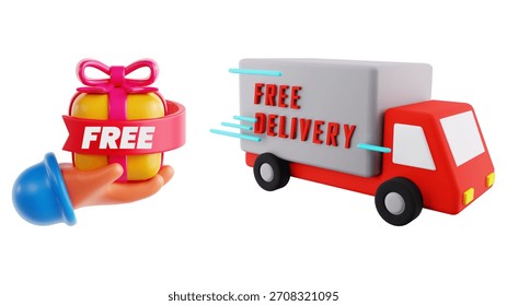 Two 3D rendered graphic elements illustrating free services