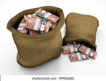 Two 3D Sacks Of Canada Money Isolated On White Background