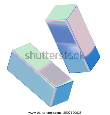 two 3d shapes from rectangles with shiny colors. 3d rectangular shaped element design on white background