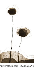 Two abstract trees, vertical format, Crowns made of overlaying pieces of translucent paper