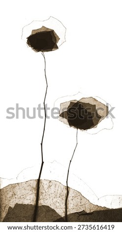 Two abstract trees, vertical format, Crowns made of overlaying pieces of translucent paper