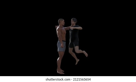 Two Adults Fighting Men. 3d  Illustration