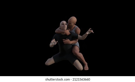 Two Adults Fighting Men. 3d  Illustration