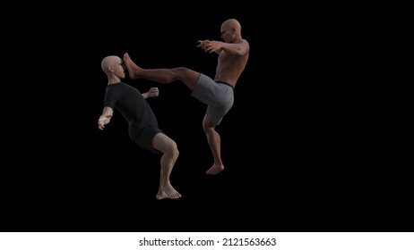 Two Adults Fighting Men. 3d  Illustration