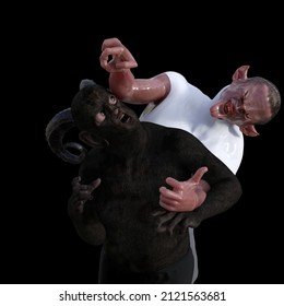 Two Adults Fighting Men. 3d  Illustration