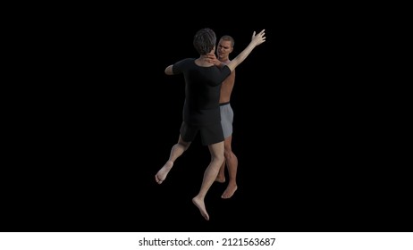 Two Adults Fighting Men. 3d  Illustration