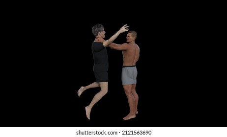 Two Adults Fighting Men. 3d  Illustration