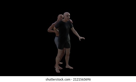 Two Adults Fighting Men. 3d  Illustration