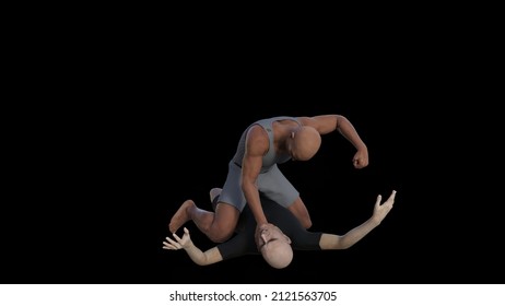 Two Adults Fighting Men. 3d  Illustration