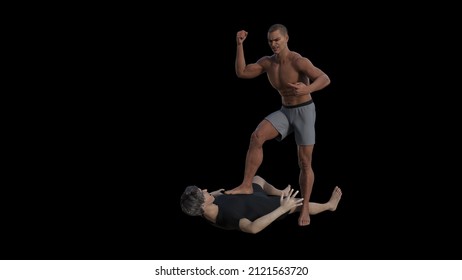 Two Adults Fighting Men. 3d  Illustration