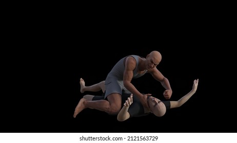 Two Adults Fighting Men. 3d  Illustration