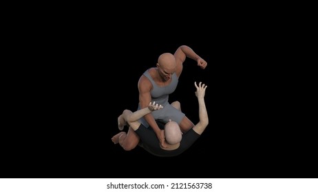 Two Adults Fighting Men. 3d  Illustration