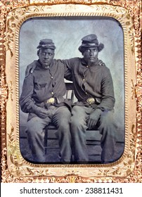 Two African American Soldiers Wearing Union Uniforms. Tintype Ca. 1860-1870